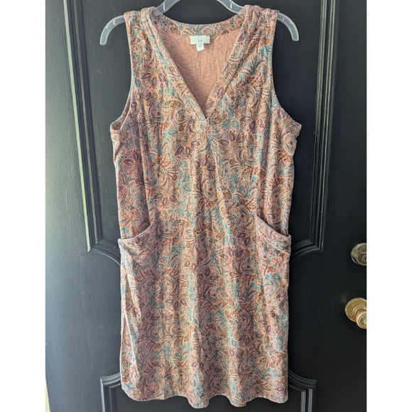 J. Jill Dresses & Skirts - J. Jill Shift Dress Clay Pink Blue Paisley V-Neck Sleeveless Pockets Med Casual